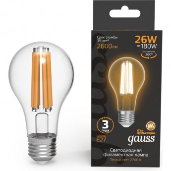 Лампа GAUSS FILAMENT А70 26W 2600lm 2700К Е27 LED