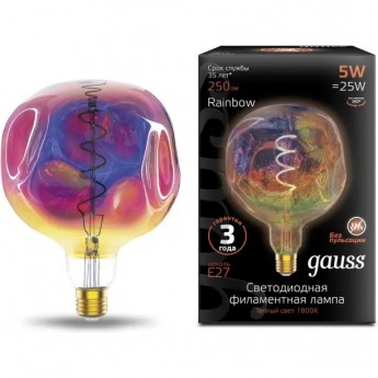 Лампа GAUSS FILAMENT G150 5W 250lm 1800К Е27 rainbow LED