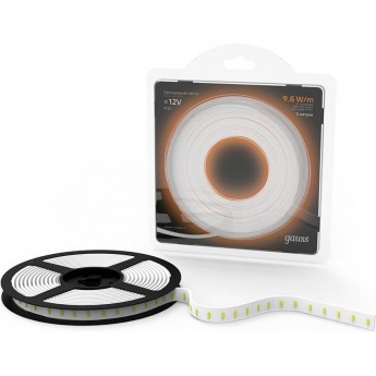 Лента GAUSS LED 2835/120-SMD 9.6W 12V DC теплый белый IP66 (блистер 5 м)